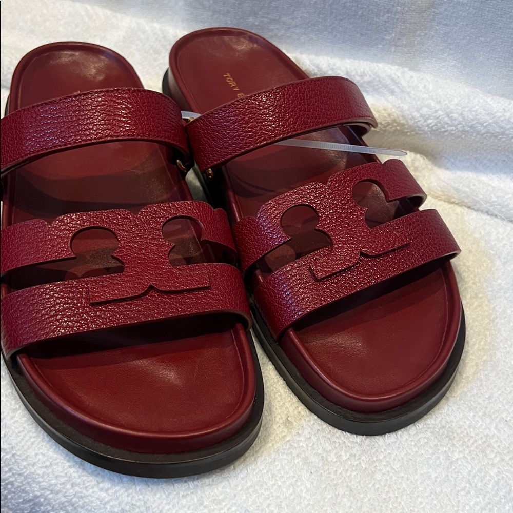 Women's Red Leather Slide Sandals size 8.5 - Picture 7 of 13